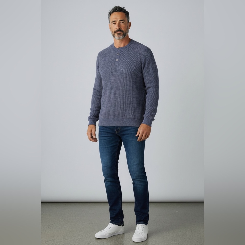 Joseph Abboud Men's Heathered Blue Crewneck Sweater Merino Wool Blend